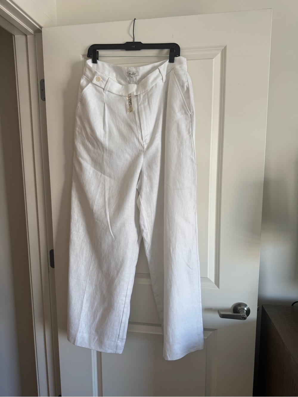 Madewell White Linen Wide Leg Pants Size 14 NWT High Rise Summer